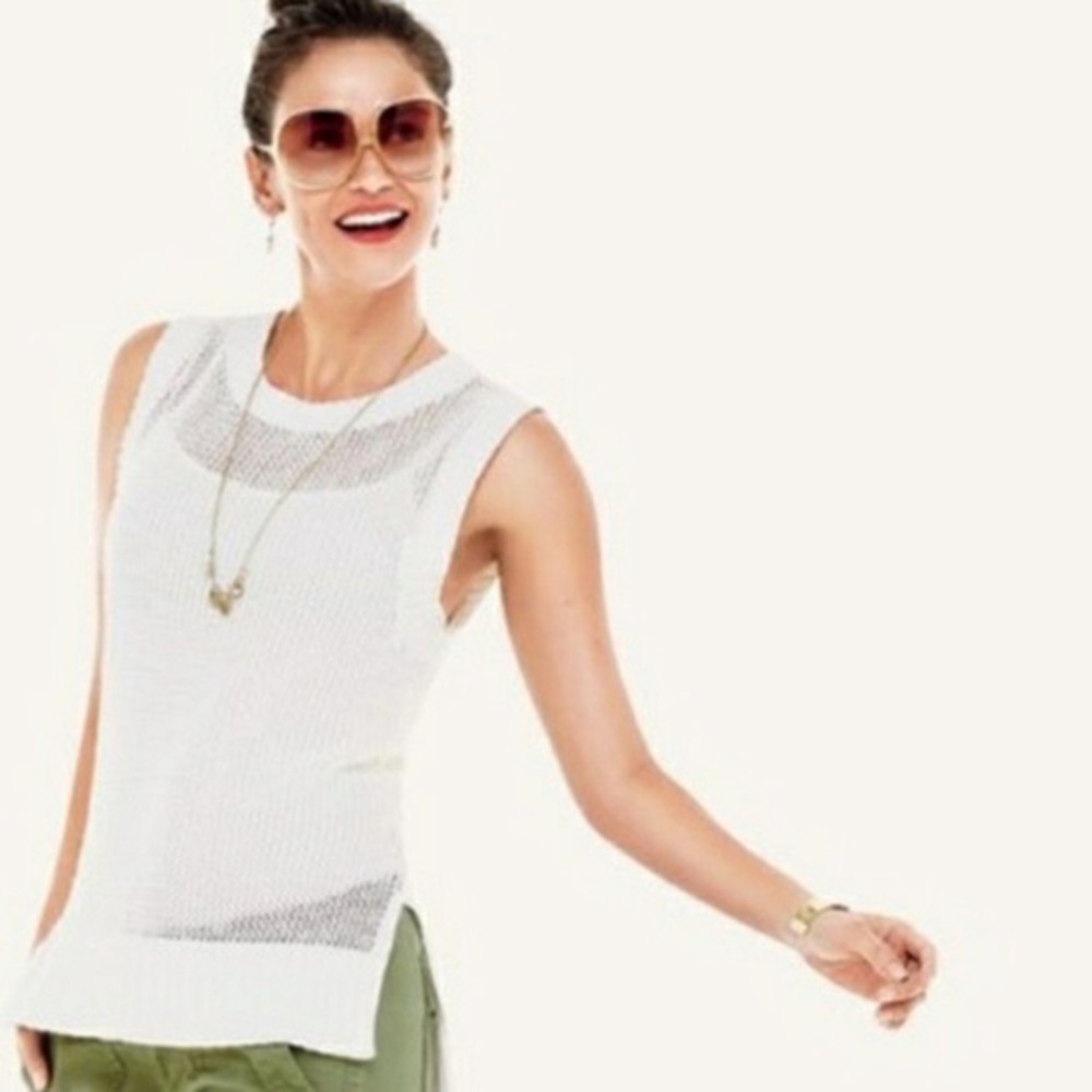 Cabi medium white asymmetrical open sweater tunic